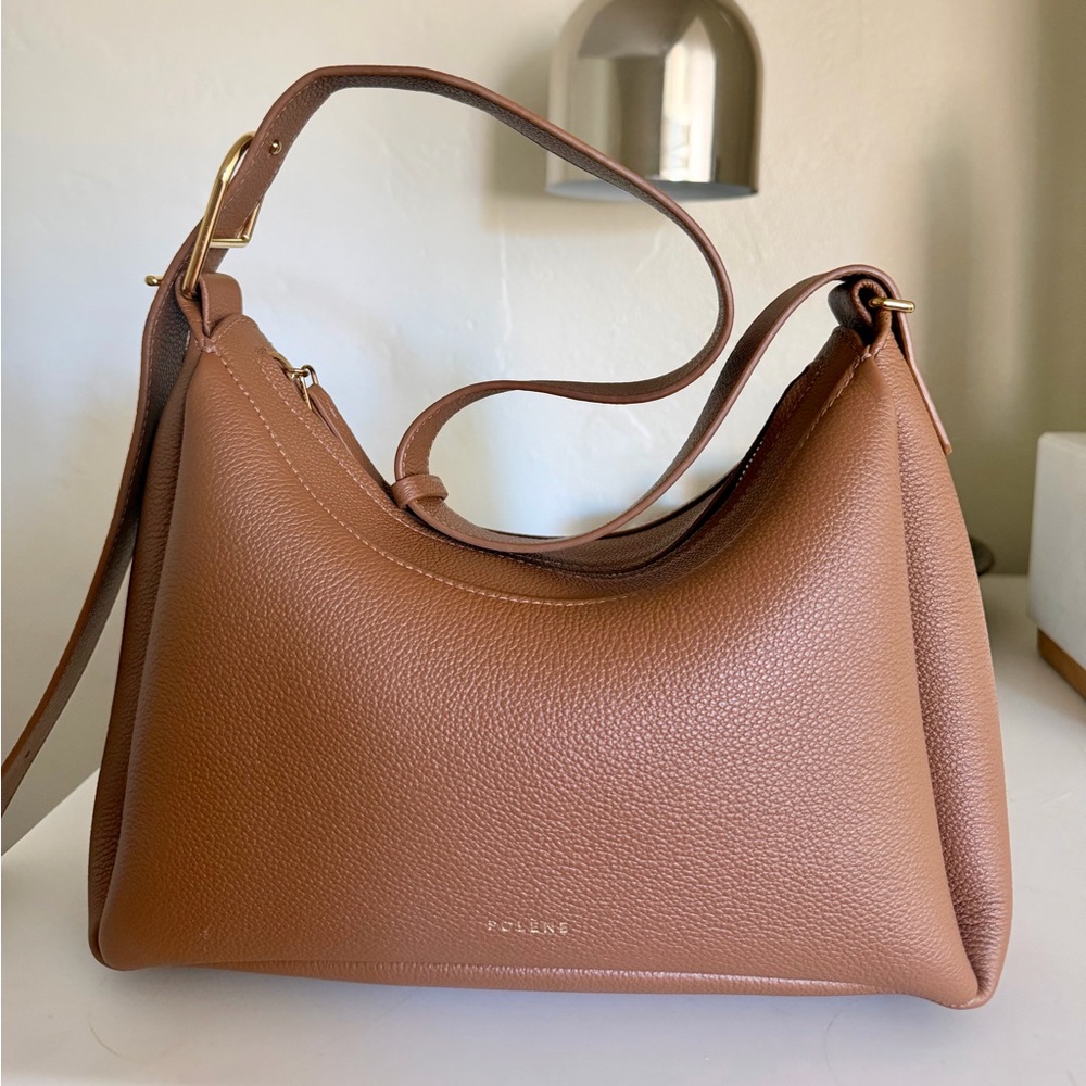Polène Brown Pebbled Leather Shoulder Bag with Gold Hardware - Picture 1 of 14